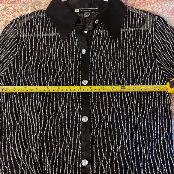 Woman Sparkly Black Long Sleeves See though Blouse - Picture 12 of 12